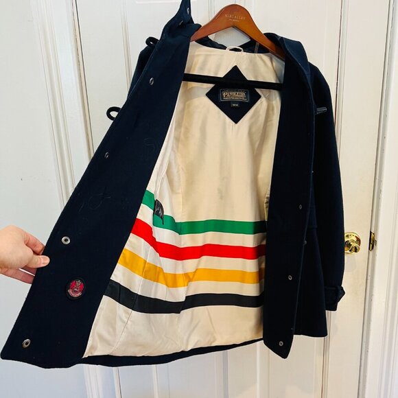 Pendleton Women's Wool Striped Interior Toggle Jacket Coat Size M Navy Blue - Picture 10 of 16